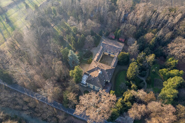 drone aerial view of Sant'Agata museum in Busseto Parma Italy house of italian composer Giuseppe...