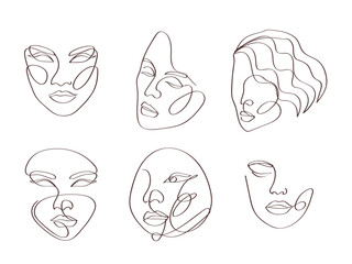 Abstract woman faces elegant continues line art style illustration