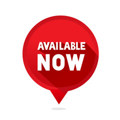 Available now speech bubble banner. Store badge icon. Flat vector illustration.