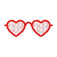 Happy Valentine's Day card, red line heart shaped sunglasses