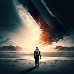 Astronaut travels through unknown worlds. Generative AI