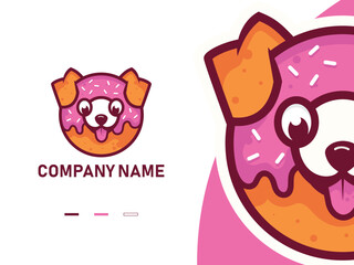 Premium quality isolated cute donut dog mascot logo design template