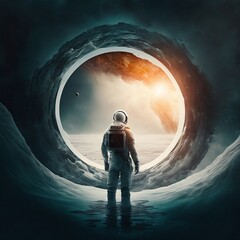 Astronaut travels through unknown worlds. Generative AI