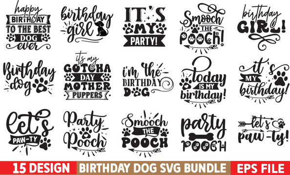 Birthday Dog Svg Bundle, Birthday Dog Svg, Dog Birthday Svg, Dog Bandana Svg, Dog Svg Bundle