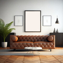 living room. poster frame in interior background. AI generative