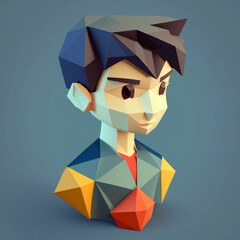 Low poly boy portrait illustration isolated.