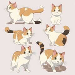 Japanese Bobtail Cat Collection Of Emotions