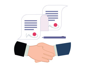 illustration conclusion of business contracts. successful partnership. two businessmen shaking hands in office. business deal by contract. business contract