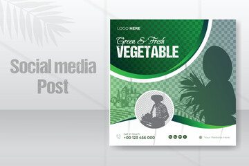 Green and Fresh healthy Vegetable sale Social media post and promotional for grocery shop advertising web banner template design layout