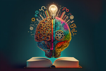 Open Book Illustration of New Ideas in Brain, Book, and Technology