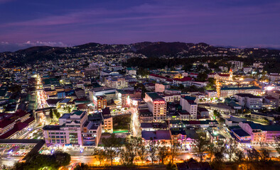 Baguio City, Philippines - Evening aerial of downtown Baguio.