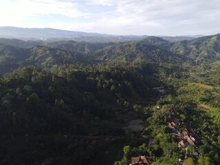 Fototapeta na wymiar An aerial view of a hill in Bandung, West Java, Indonesia