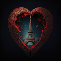 eiffel tower in a heart shape. Concepts of love and valentine day, generative ai