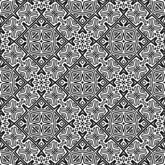 Stylish texture with figures from lines.
Abstract geometric black and white pattern for web page, textures, card, poster, fabric, textile. Monochrome graphic repeating design. 
