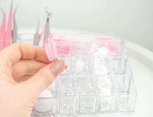 beauty salon equipment for eyelash extensions ,tools or lash technician white and pink colors