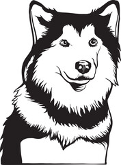 Vector cute black and white Siberian husky dog