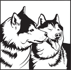 a pair of husky dogs on a walk, husky dog ​​vector.
