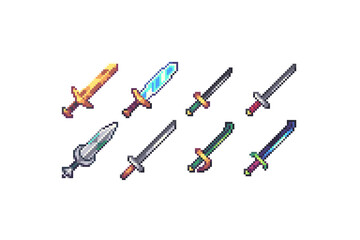 Pixel Art Sword Icons created in 32x32 resolution