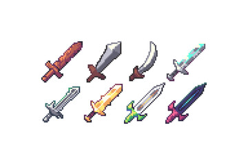 Pixel Art Sword Icons created in 32x32 resolution