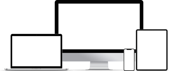 Multiple desktop devices with blank screen for responsive layout mockup	