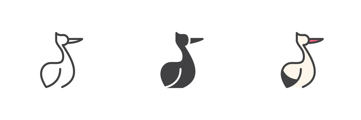 Stork bird different style icon set