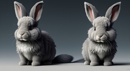 Gray bunnies on a uniform background