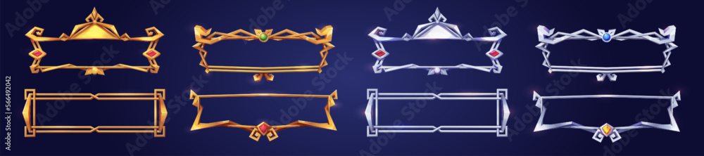 Poster empty rectangle frames in medieval style for game ui design. vector cartoon set of user interface el