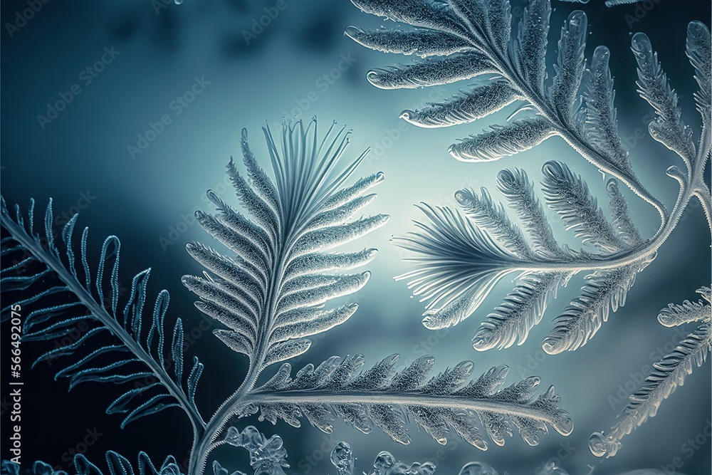Poster frozen pattern on the window. frosted glass in amazing elements. winter crystal background texture. 