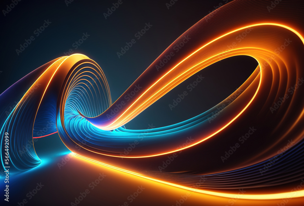 Poster neon colored waves on a dark background. abstract glowing spectrum lines. psychedelic aesthetic. 3d 