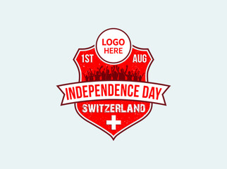 Switzerland Independence Day. People celebrate and Logo presentation on the shield vector.
