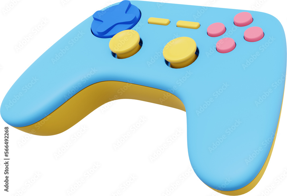 Poster realistic console game controller. multicolored png icon on transparent background. 3d rendering.