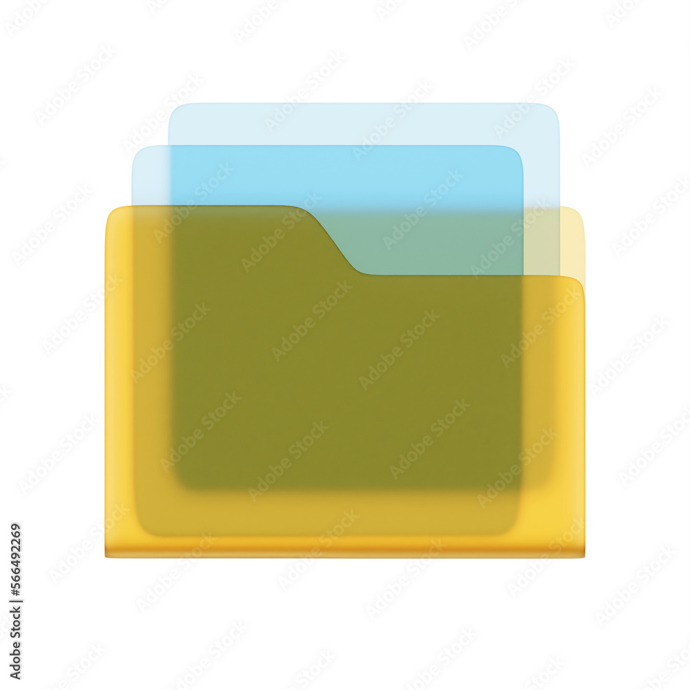 Poster glass computer folder with sheets of paper, files, interface element. 3d rendering. png icon on tran