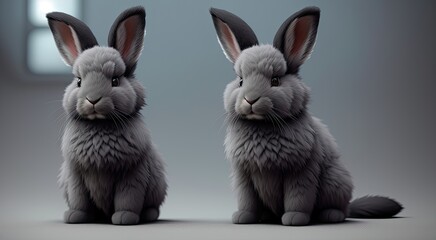 Obraz premium Gray bunnies on a uniform background