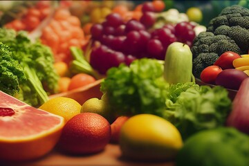 Fototapeta na wymiar healthy food selection fruit and vegetable. Generative AI