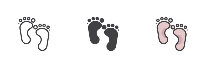 Baby feet different style icon set