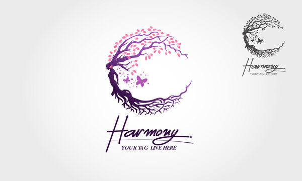 Harmony Vector Logo Template. Awesome Logo template that combine person image with purple leaf that means. Healthy Life, perfect for health company, etc.