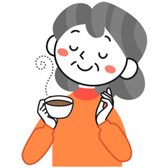 温かい飲み物を楽しむシニア女性の上半身