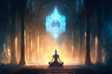 Esoteric spiritual akashic meditation and enlighten concept illustration. generative ai