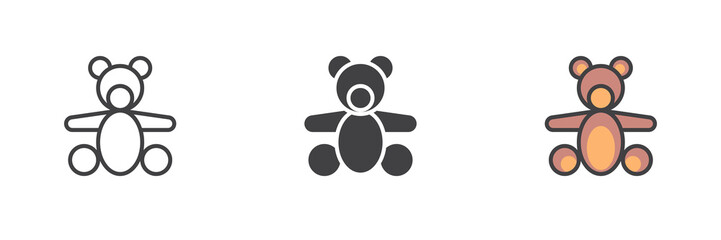 Teddy bear toy different style icon set