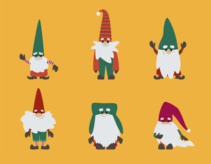 Set of cute gnomes in flat style. Fairy tale characters.