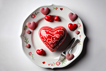 Awesome Heart-shaped plate and Valentines Day decorations on table