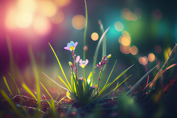 beautiful wallpaper, closeup realistic digital art tiny flower bokeh background.	