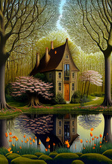 illustration d'une maison de contes de f&eacute;es