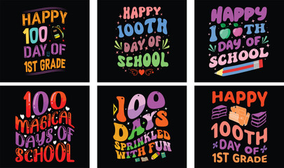 100 Days of School T-shirt Design Bundle. 100 Days of School Vector. Typography t-shirt design.
