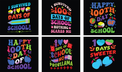 100 Days of School T-shirt Design Bundle. 100 Days of School Vector. Typography t-shirt design.