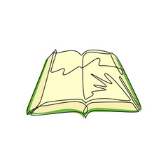 Single one line drawing open book icon in flat style. Study and knowledge, library and education, science and literature. Isolated open books in various positions. Continuous line draw design graphic