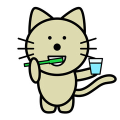 ネコ　歯磨き　虫歯予防　イラスト