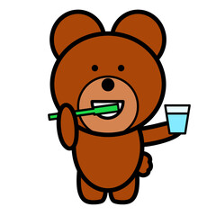 クマ　歯磨き　虫歯予防　イラスト