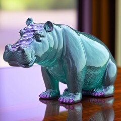 Hippopotamus Crystal And Glass Art (generative AI)