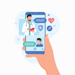 Online medical support doctor consultation smartphone app design concept vector illustration